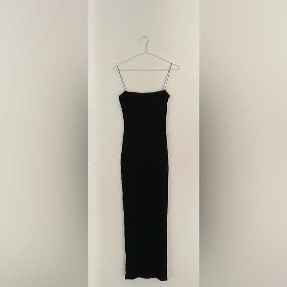 new meshki Jalia Thin Strap Ribbed
 Dress Black Midi Dress - Picture 3 of 7